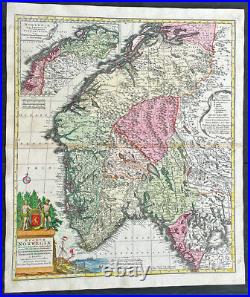 1730 Matthaus Seutter Large Antique Map of Norway