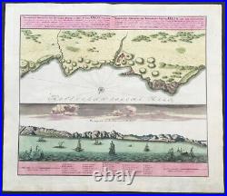 1735 Homann Large Original Antique Map & View of City Oran Algeria, North Africa