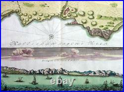 1735 Homann Large Original Antique Map & View of City Oran Algeria, North Africa