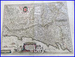 17th Century Antique Map of Genoa in Italy By Blaeu circa 1650. Genuine