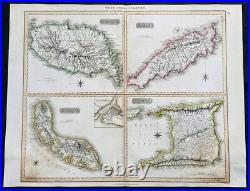 1816 John Thomson Large Antique Map Grenada, Tobago, Curacao Trinidad Caribbean