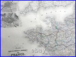 1857 Dufour Very Large Scarce Antique Map of France 1.5m x 1.15m, 6ft x 4ft