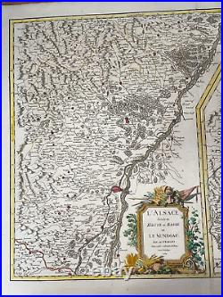 Alsace France 1754 Robert De Vaugondy Large Antique Map 18th Century