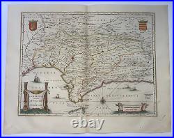 Andalucia Spain 1642 Willem Blaeu Large Antique Map 17th Century