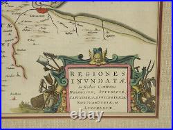 Antique 17th Century Blaue Map England Holland Inundated Regions Norfolk ++