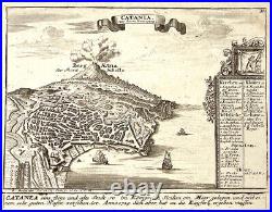 Antique 18th Century Map Catania vor ihrem Untergang