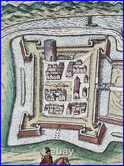 Antique Braun Hogenberg Map Calais France Colored Atlas Town Print 16th Century