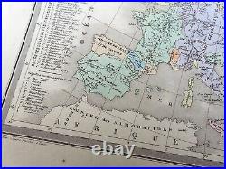 Antique Map of Europe in 1100 12th Century Old Hand Coloured Engraving 1846