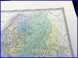 Antique Map of Europe in 1100 12th Century Old Hand Coloured Engraving 1846