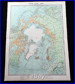 Antique Map of the North Pole Arctic Polar Region Victorian 19th Century 1896