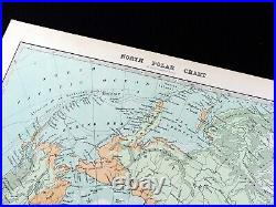 Antique Map of the North Pole Arctic Polar Region Victorian 19th Century 1896