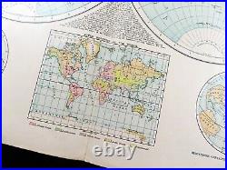 Antique World Map Eastern Hemisphere Western Globe Projection 19th Century 1899