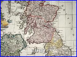 BRITISH ISLES c. 1740 HOMANN HRS LARGE ANTIQUE ENGRAVED MAP 18TH CENTURY