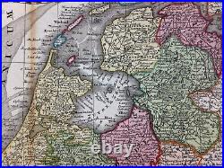 Belgium Netherlands Matheus Seutter 1730 Large Antique Engraved Map 18th Century