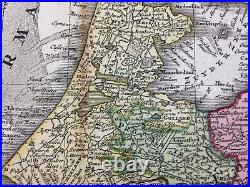 Belgium Netherlands Matheus Seutter 1730 Large Antique Engraved Map 18th Century