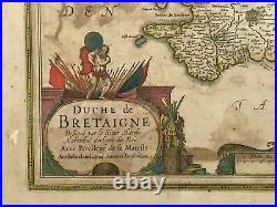 Bretagne Brittany France 1632 Jan Jansson Large Unusual Antique Map 17th Century