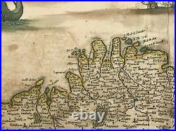 Bretagne Brittany France 1632 Jan Jansson Large Unusual Antique Map 17th Century