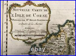 CORSICA FRANCE 1760 NICOLAS BELLIN NICE ANTIQUE ENGRAVED MAP 18e CENTURY