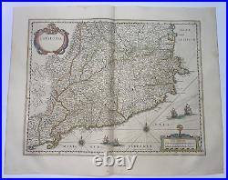 Catalonia Spain 1642 Willem Blaeu Large Antique Map 17th Century