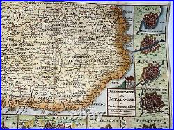 Catalonia Spain Southern France 1706 De La Feuille Antique Map 18th Century