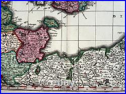 Denmark Matheus Seutter 1730 Large Antique Engraved Map 18th Century