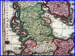 Denmark Matheus Seutter 1730 Large Antique Engraved Map 18th Century