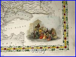 Europe 1851 John Tallis Decorative Antique Engraved Map In Colors 19th Century