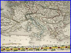Europe 1851 John Tallis Decorative Antique Engraved Map In Colors 19th Century