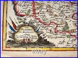 FLANDERS HAYNAUT 1746 by LE ROUGE ANTIQUE ENGRAVED MAP 18TH CENTURY