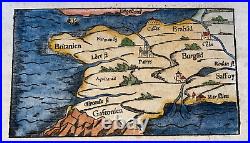 FRANCE c. 1548 SEBASTIAN MUNSTER UNUSUAL ANTIQUE WOOD ENGRAVED MAP 16TH CENTURY