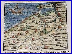 Flanders 1568 Sebastian Munster Antique Engraved Map 16th Century