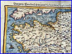 France 1578 Sebastian Munster Large Unusual Antique Map 16th Century