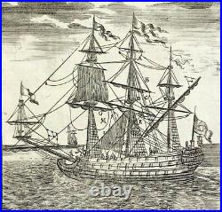 Galleon Ancient ship original 17th century engraved c1683 Alain Mallet