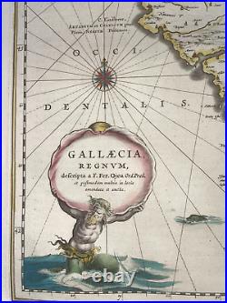 Gallicia Spain 1642 Willem Blaeu Large Antique Map 17th Century