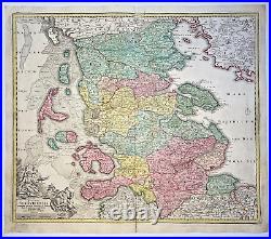 Germany Schleswig-holstein 1710 Jb Homann Large Antique Map 18th Century