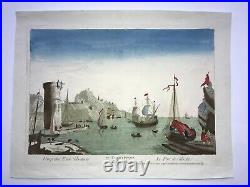 Gibraltar 1750 Large Antique Optical View In Colors 18th Century