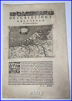Holland 1590 Porcacchi Tomaso 16th Century Antique Engraved Map