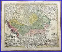 Hungary Balkans Dated 1744 Homann Heirs Large Antique Engraved Map 18th Century