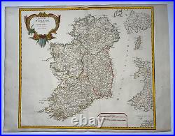 IRELAND c. 1750 ROBERT DE VAUGONDY LARGE ANTIQUE ENGRAVED MAP 18TH CENTURY