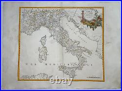 ITALY POST ROADS c. 1750 ROBERT DE VAUGONDY LARGE ANTIQUE MAP 18TH CENTURY