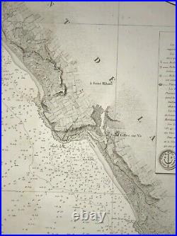 Ile D'yeu Vendee 1829 Very Large Antique Sea Chart 19th Century