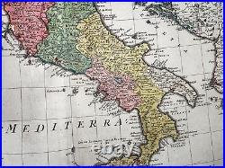 Italy 1742 Homann Hrs Large Antique Engraved Map 18th Century
