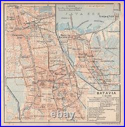 JAKARTA BATAVIA Original map city street plan INDONESIA 1914