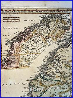 Norway 1720 Jb Homann Large Nice Antique Engraved Map 18th Century