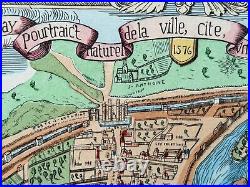 Old Paris France Rossingol Map 1576 Hand Colored Antique Watercolor Aquatint
