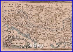 Original 18th Century Hand Colored Map of Pannonia, Moesia Dacia and Illyricum
