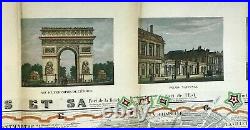 PARIS 1851 ANTIQUE DECORATIVE WALL MAP IN COLORS by DANLOS 19TH CENTURY