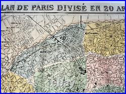 PARIS 1889 VERY LARGE ANTIQUE ENGRAVED MAP by SONNET 19TH CENTURY