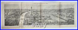 Paris Eiffel Tower France 1889 Very Large Panoramic Antique View 19th Century