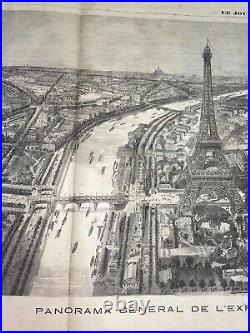 Paris Eiffel Tower France 1889 Very Large Panoramic Antique View 19th Century
